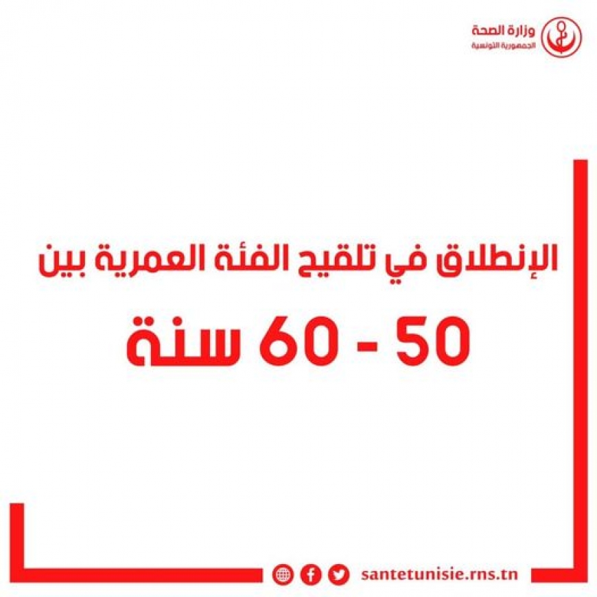 الانطلاق في دعوة الفئة العمريّة بين 50-60 سنة لتلقّي الجرعة الاولى من التلقيح