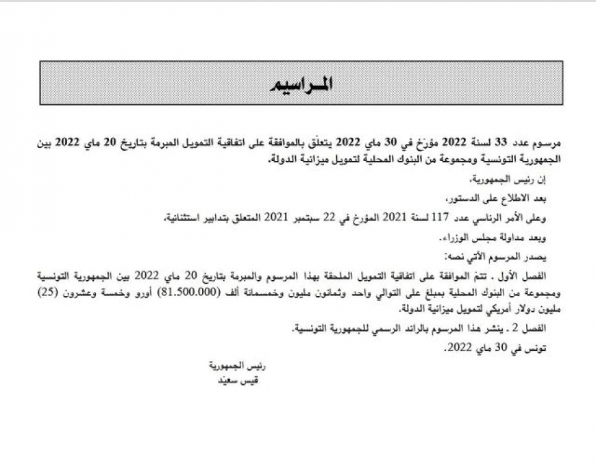 صدرت بالرائد الرسمي: الموافقة على اتفاقية تمويل بين الدولة وعدد من البنوك المحلية